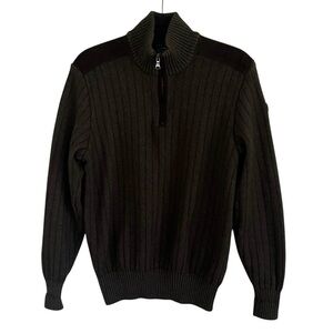 Paul & Shark Brown Wool Cashmere Half Zip Sweater with Suede Details Large